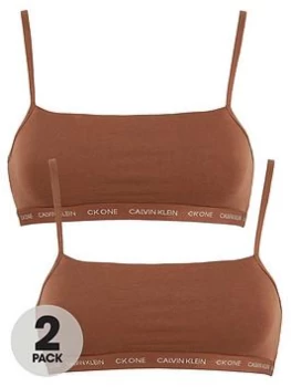 Image of Calvin Klein One Cotton Skin Tone 2 Pack Unlined Bralette - Spruce, Brown, Size L, Women