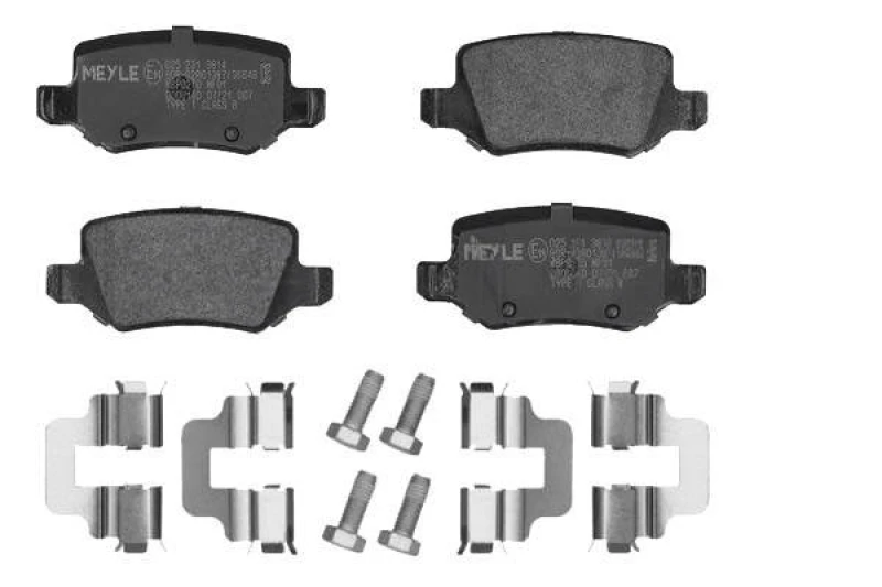 Image of MEYLE 025 231 3814 Brake pad set Rear Axle, not prepared for wear warning indicator, with accessories, Original Quality, with brake caliper screws Br