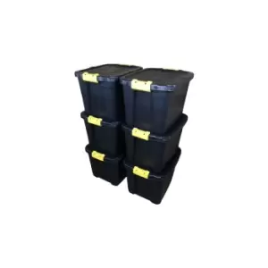 6 x 42L Heavy Duty Storage Tubs Sturdy, Lockable, Stackable and Nestable Design Storage Chests with Clips in Black - main image