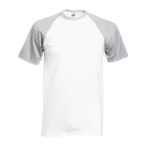 Image of Fruit Of The Loom Mens Short Sleeve Baseball T-Shirt (2XL) (White/Heather Grey)