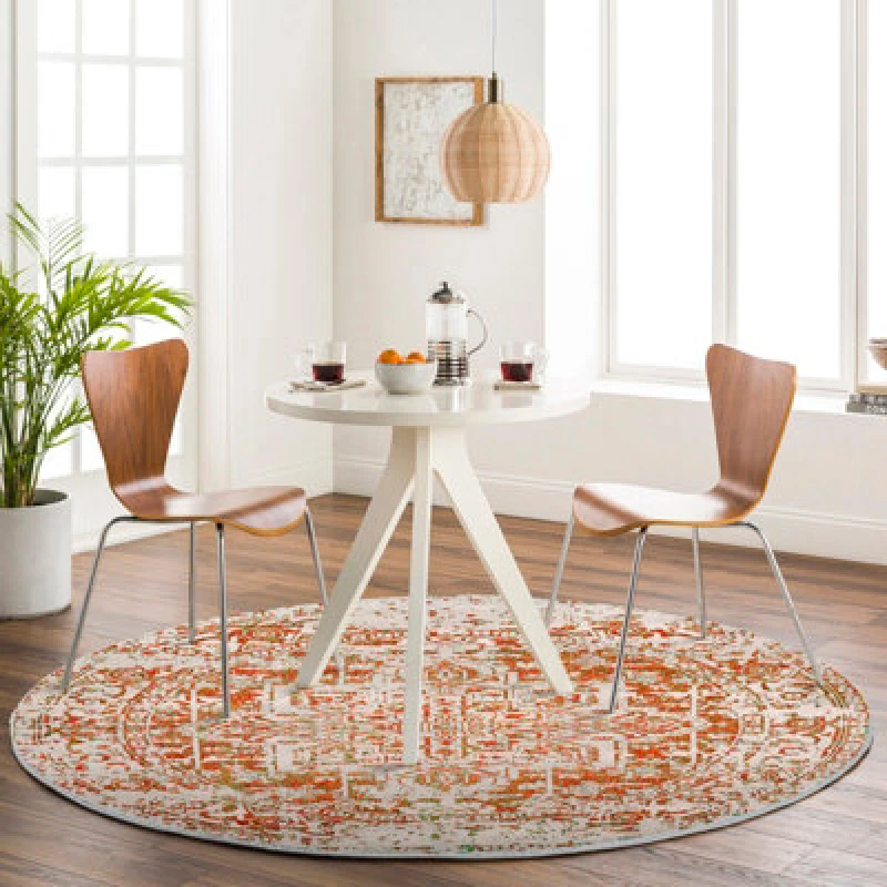 Image of Livabliss Round Vintage Oriental Boho Orange/white Juliette Area Rug 160 X 160 Cm - Easy Care, Non Shedding, Ideal For Living Room & Bedroom