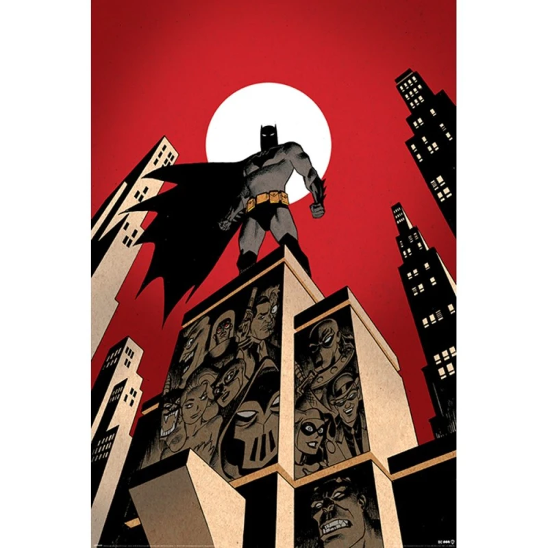 Image of Batman Villain Skyline Poster Red unisex