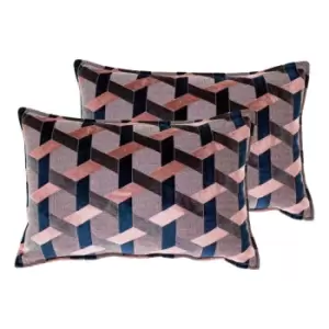 image of Paoletti Delano Twin Pack Polyester Filled Cushions Blush/Navy