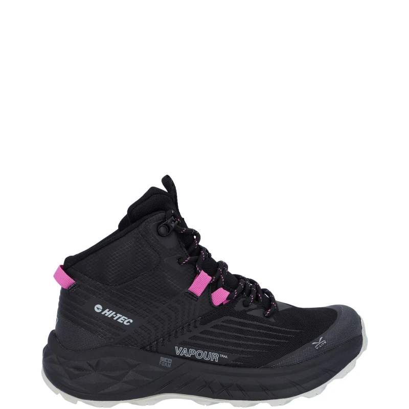 Image of Hi Tec Womens Fuse Trail Mid Lightweight Waterpoof Trainers UK Size 4 (EU 37) Black/Cool Grey/Cyclamen HIT134-BLACK-4