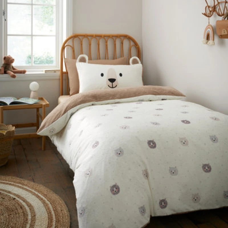 Image of Catherine Lansfield Cosy Bear So Soft Duvet Cover Set With Pillowcases Natural