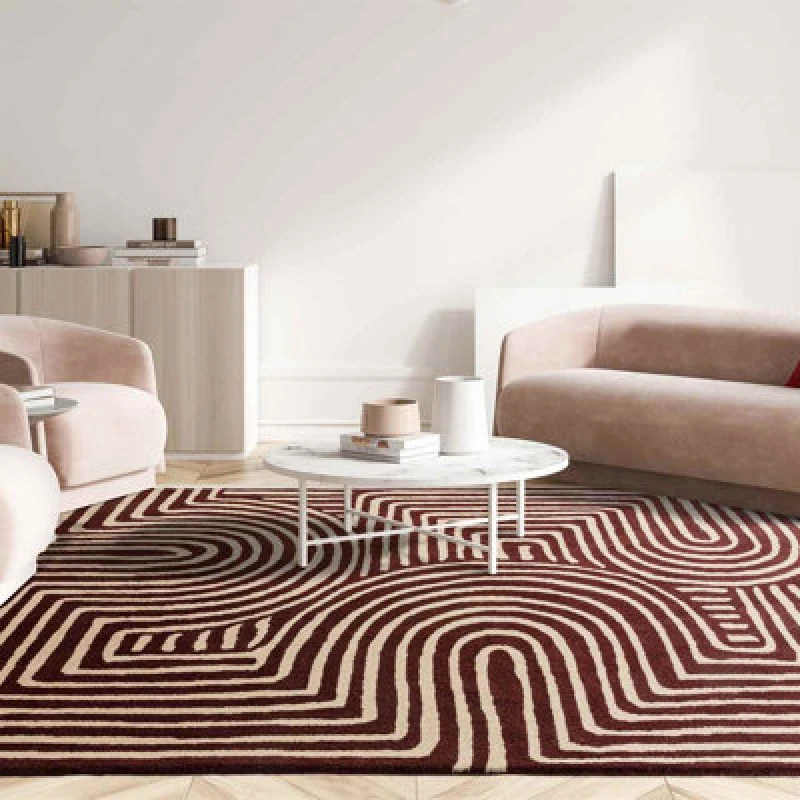 Image of EDITE Curve Abstract Rug in 100% Wool Plum 120X170CM