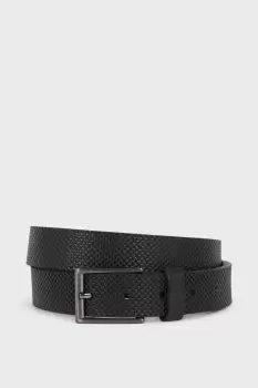 Image of Mens Slim Fit Black Leather Grid Textured Belt
