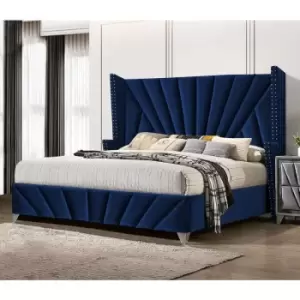 Image of Envisage Trade - The Premiere Upholstered Beds - Plush Velvet, Double Size Frame, Blue - Blue