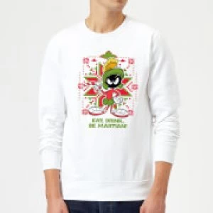 Image of Looney Tunes Eat Drink Be Martian Christmas Sweatshirt - White - L