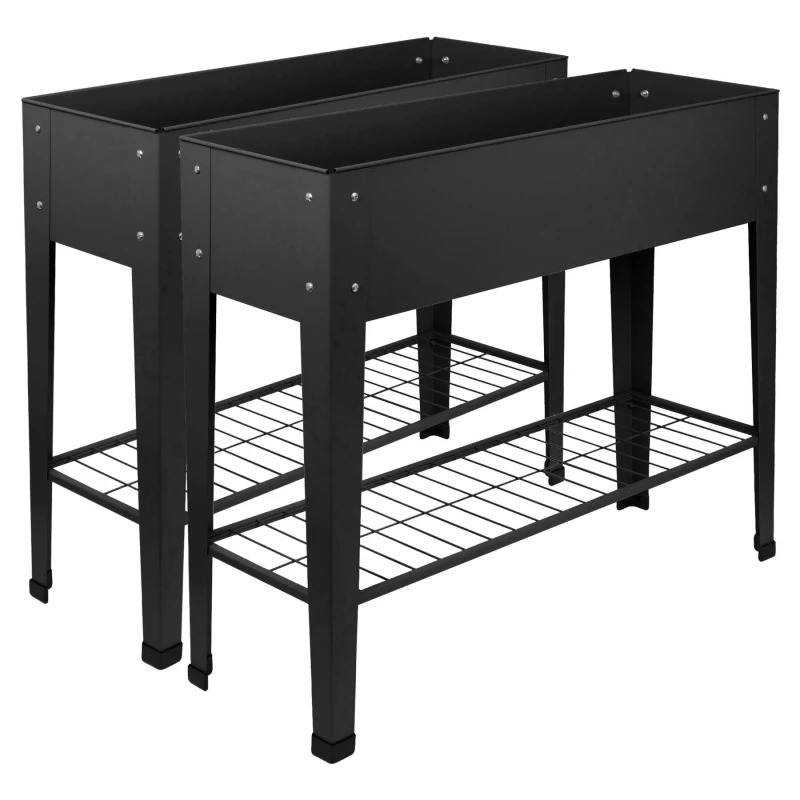Image of Harbour Housewares Elevated Raised Garden Beds with Legs & Storage Shelf - Pack of 2 in Black Unisex
