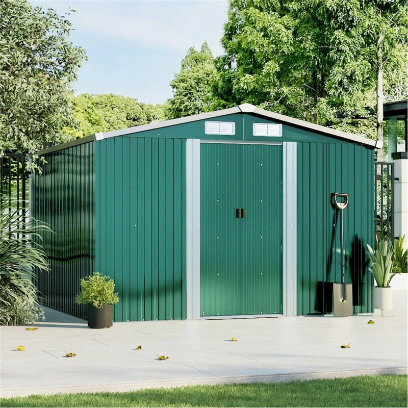 Image of Breeins Outdoor 8x8fts Metal Storage Shed, Green Green L
