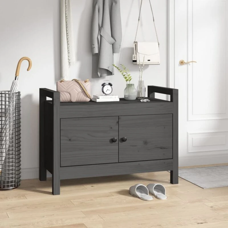 Image of Vidaxl Hall Bench Grey 80X40X60 Cm Solid Wood Pine, Grey 821781