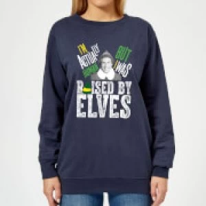 Image of Elf Raised By Elves Womens Christmas Sweatshirt - Navy - L