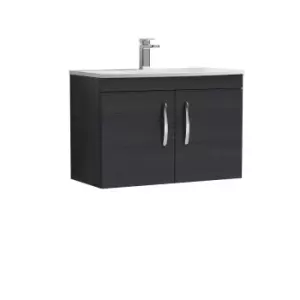 image of Nuie Athena 800 Wall Hung 2-door Vanity & Curved Basin - Black Woodgrain