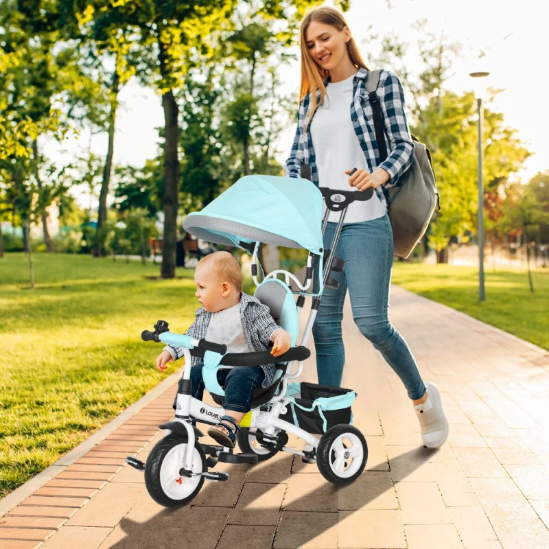 Image of HOMCOM 6 In 1 Kids Trike, Stroller With Parent Handle, Blue 370-026V00BU