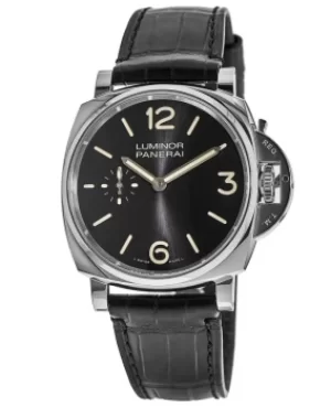 Panerai Luminor Due 42mm Manual Wind Black Dial Leather Strap Mens Watch PAM00676 PAM00676