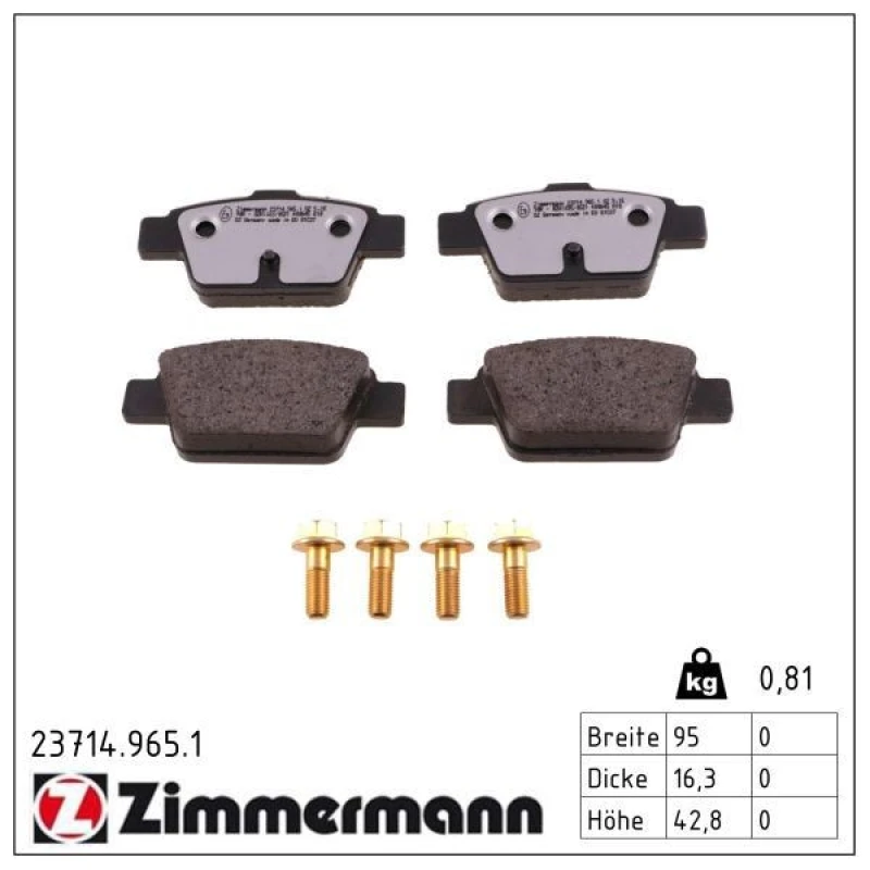 Image of ZIMMERMANN Brake pad set ZIMMERMANN 23714.965.1