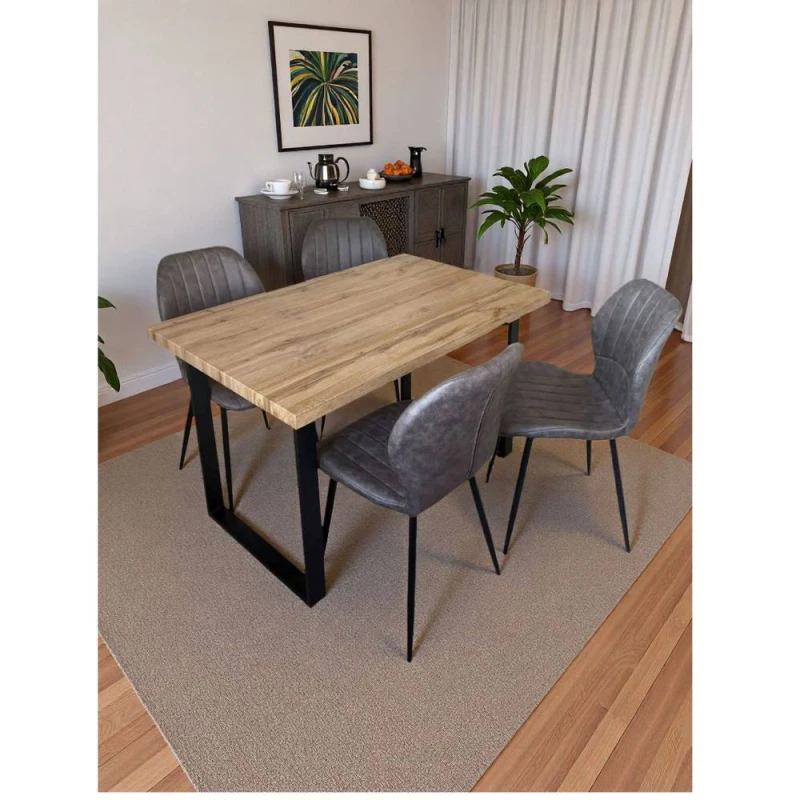 Image of Outdoor Living Colorado Dining Table with 4 Jaydn Leather Chairs in Grey Grey Unisex