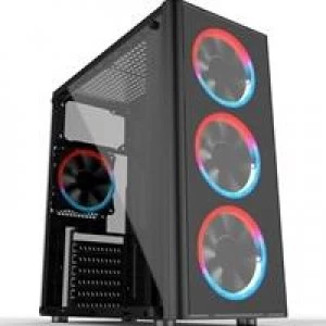 image of Cronus Metis Mid Tower 1 x USB 3.0 / 2 x USB 2.0 Tempered Glass Side Window Panel Black Case with RGB LED Fans & I/O Panel Control Button