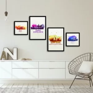 Image of 4PSCT-16 Multicolor Decorative Framed MDF Painting (4 Pieces)