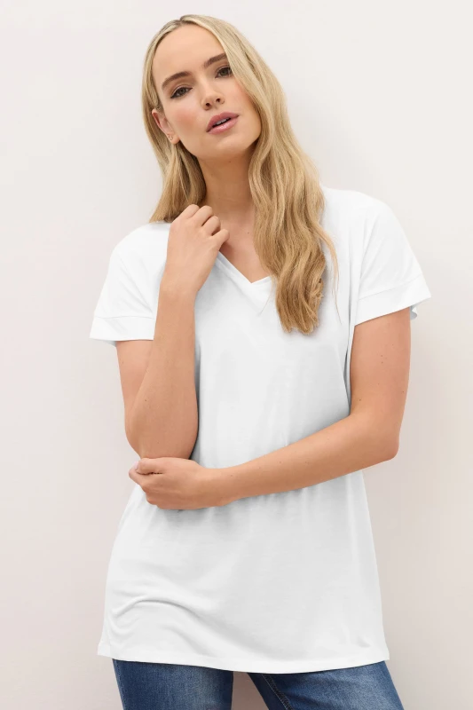 Image of Long Tall Sally Womens Tall Premium V-Neck Modal T-Shirt in White Size: 20 White Female 20
