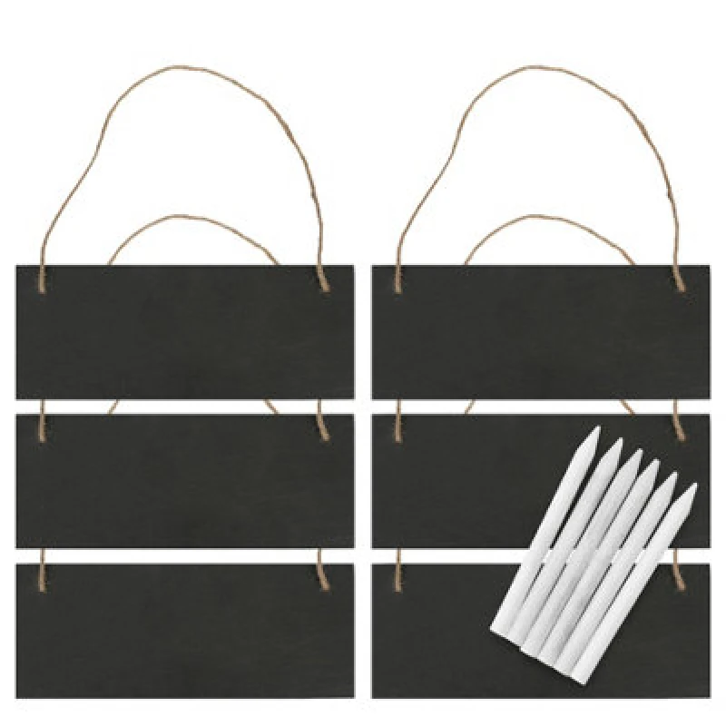 Image of Nicola Spring Rectangle Slate Memo Boards With Rope & Chalk Pencils - 25Cm X 10Cm - Black - Pack Of 6