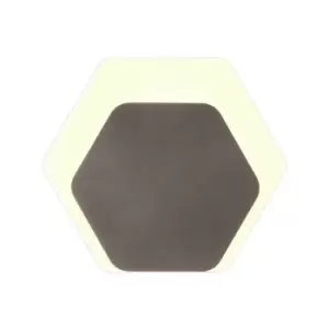 image of Magnetic Base Wall Lamp, 12W LED 3000K 498lm, 15, 19cm Horizontal Hexagonal Bottom Offset, Coffee, Acrylic Frosted Diffuser - Luminosa Lighting