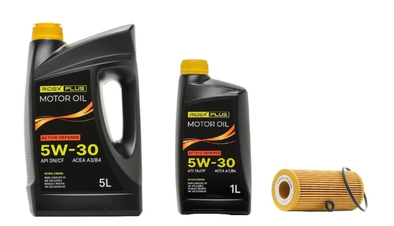 Image of RIDEX PLUS 100908O0025P Oil change kit (oil filter + engine oil) Oil change kit (oil filter + engine oil) (100908)