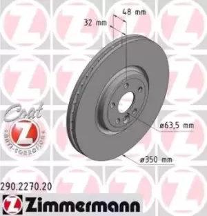Image of ZIMMERMANN Brake disc 290.2270.20 Brake rotor,Brake discs LAND ROVER,JAGUAR,Range Rover Velar (L560),XE (X760),F-PACE (X761_),XF (X260)