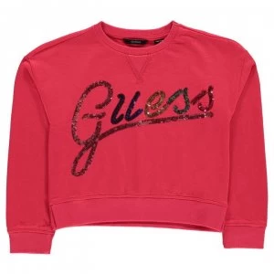 image of Guess Sequin Crop Sweatshirt - GRA - Fushia