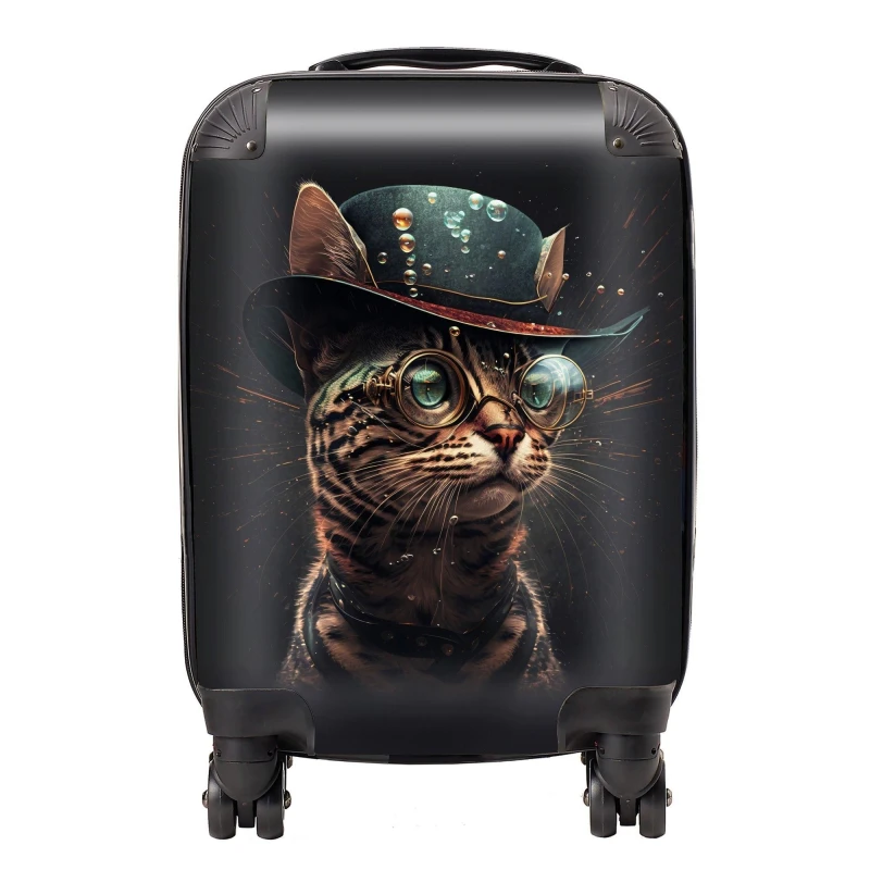 Image of Warren Reed - Designer Bengal Cat Face Glasses & Hat Splashart Suitcase Size: Small Multicolor Unisex Small