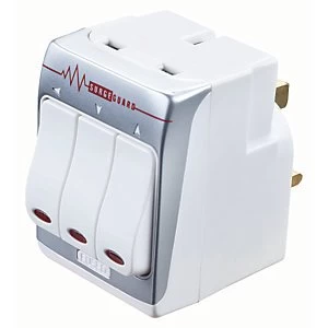 image of Masterplug 3 Gang Surge Protected Socket Adaptor - White 13A