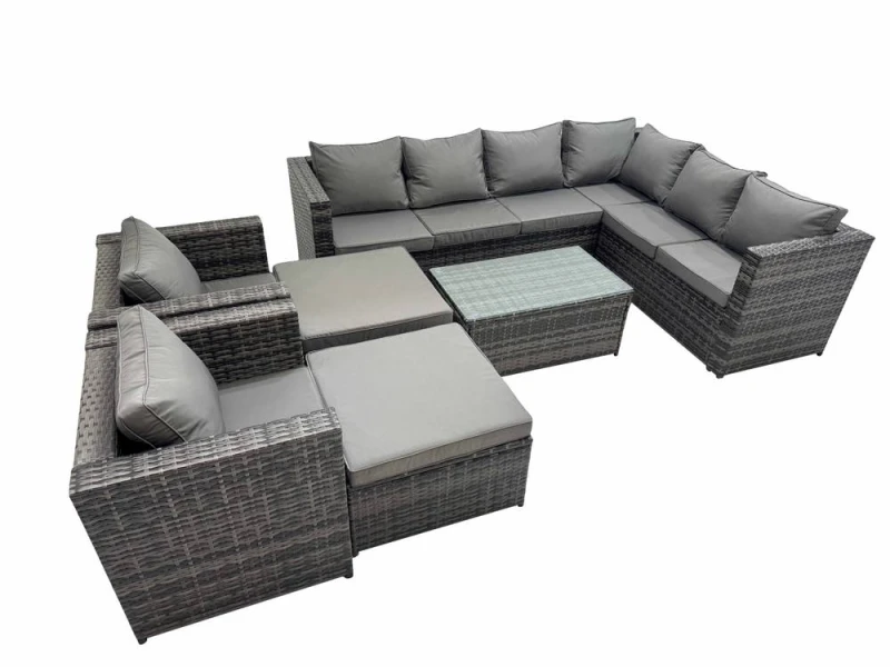 Image of Fimous Rattan Garden Furniture Set with 2 Chairs 2 Big Stools Dark Grey Mixed Dark Grey Unisex