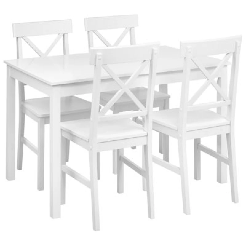 Image of Beliani Dining Set Barlee Poplar Wood White 4 Seater