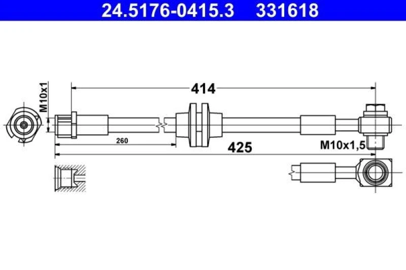 Image of ATE 24.5176-0415.3 Brake Hose with banjo bolt Brake Hose (83)