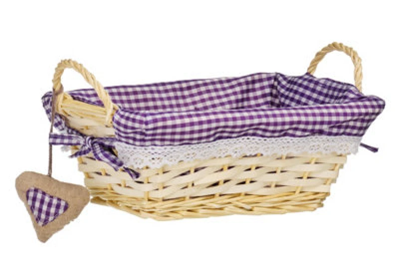 Image of Interiors by Premier Purple Gingham Lining Small Rectangle Willow Basket Purple