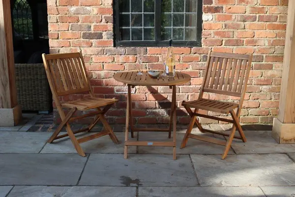 image of Royalcraft York 2 Seater Bistro Set: 70cm Round Folding York Table with 2 Manhattan Folding Chairs Natural