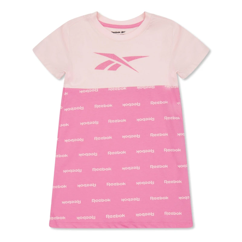 Image of Reebok Kids All Over Print Block T-Shirt Dress Aurora Pink female 2-3 Yrs