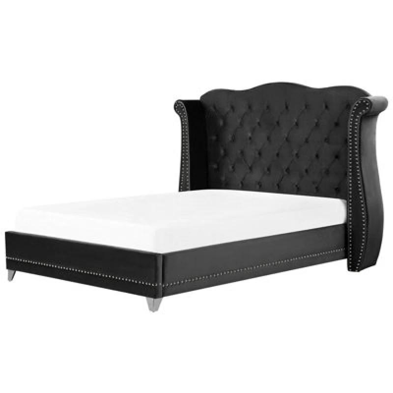 Image of Beliani Bed Velvet Ayette 180 X 200 Cm (Eu Super King) Black
