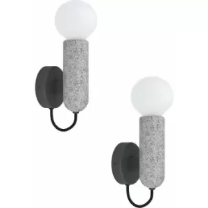 Image of 2 pack LED Wall Light / Sconce Anthracite & Stone Lamp Holder 1x 40W E27