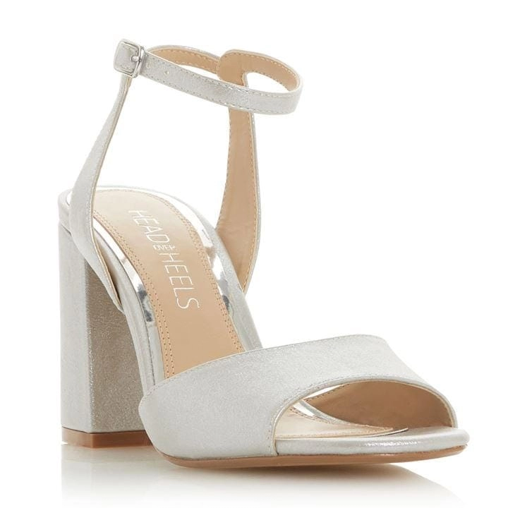 image of Head Over Heels by Dune Silver 'Mariaah' High Block Heel Ankle Strap Sandals - 6