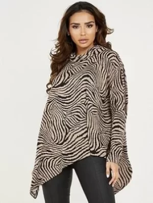 image of Quiz Knitted Animal Print Top, Light Grey, Size S, Women