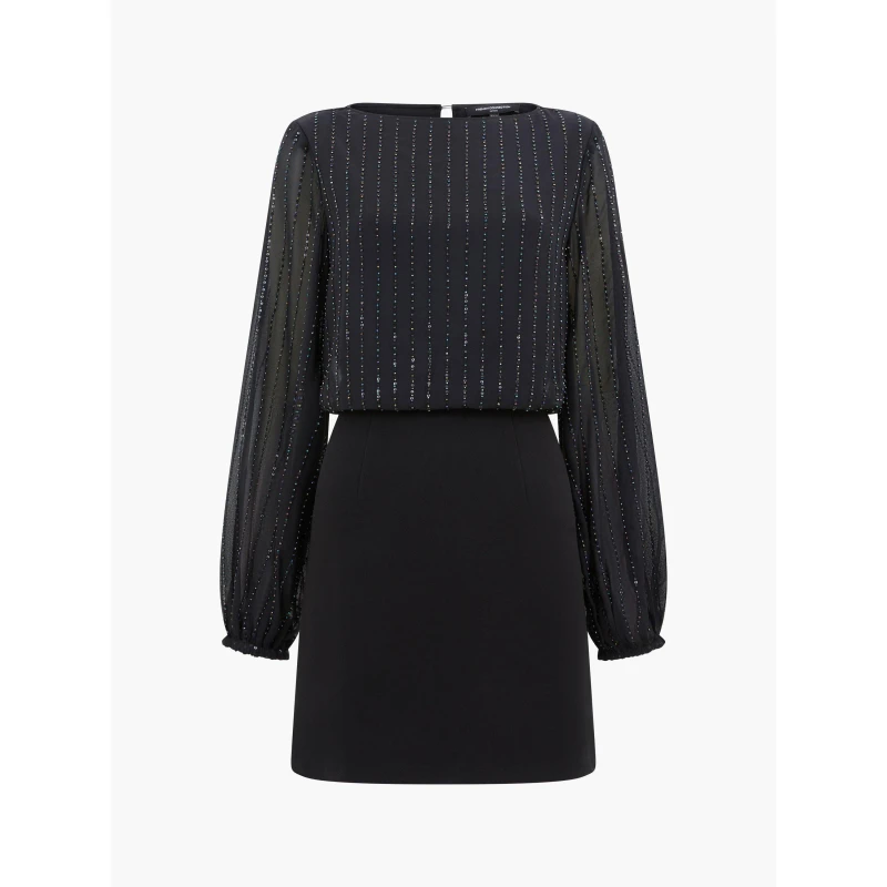 Image of French Connection Womens Effy Sequin Shift Dress Blackout Multi female 8 (XS)