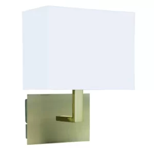 image of 1 Light Indoor Wall Light Antique Brass with White Rectangular Shade, E27