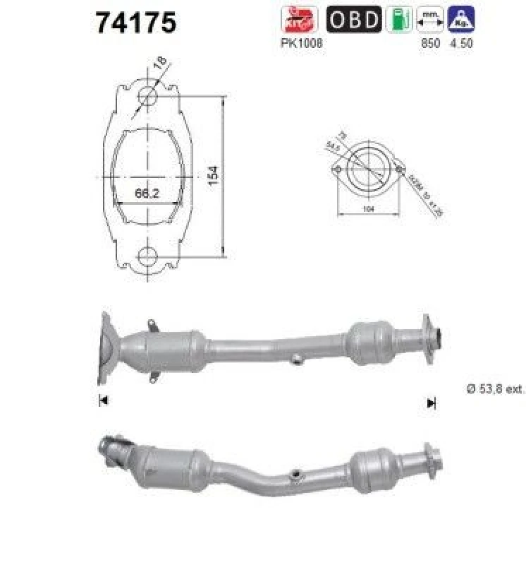 Image of AS Catalytic converter AS 74175