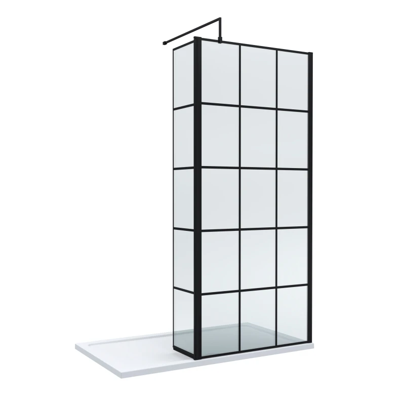 Image of Balterley 8mm Glass Wetroom Screen and Return Black Framed and Tray 1400 x 900mm Black