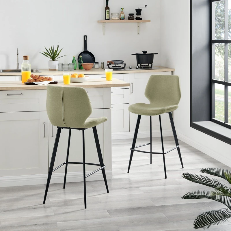 Image of FurnitureboxUK FurnitureboxUK Nyla Set of 2 Fabric Black Leg Bar Chair in Light Green Light Green One Size Unisex 5056542696381