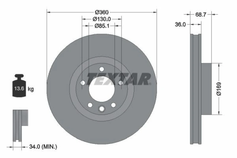 Image of Brake disc TEXTAR 92262705