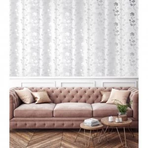 image of Sublime Grey and White Summertime Floral Wallpaper - One size