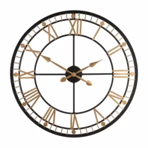 Premier Housewares Metal Wall Clock 80cm Black and Gold, white